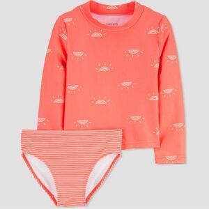 Carter's Toddler Girls' Long Sleeve Rash Guard Swimsuit 2 pc Set /12M /New